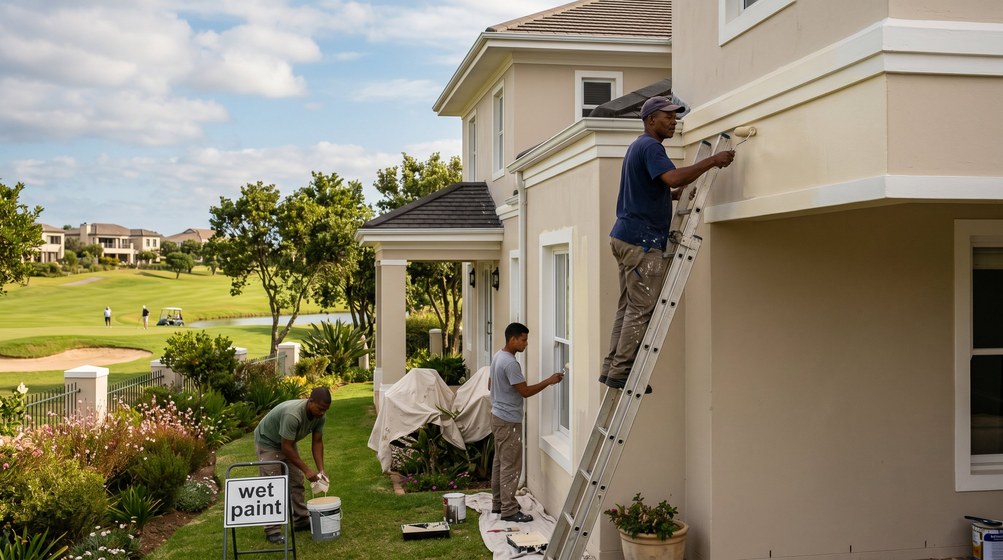 Professional estate painters painting a luxury golf estate home in Bishopscourt