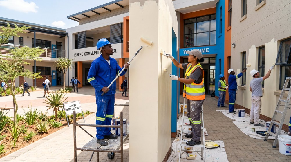 Professional school painting team painting a community school in Bishopscourt